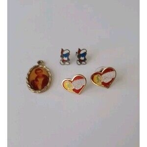 Vintage 70s and 80s Mixed Jewelry Lot ET Heart and Smurf Earrings The Fonz Charm